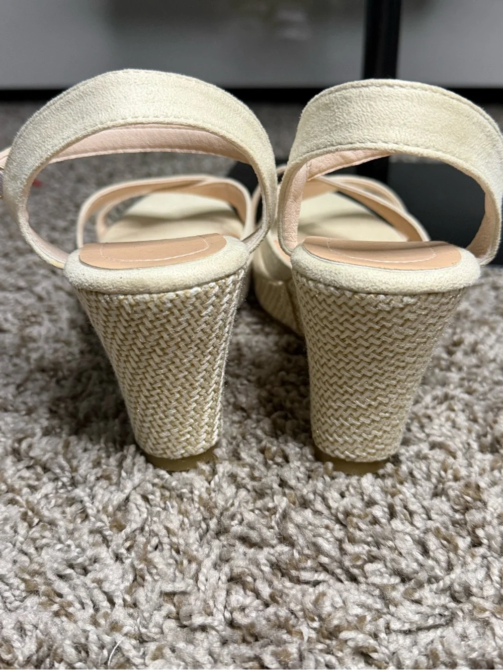 Women's Cream Cross-Strap Wedge Sandals with Ankle Strap
